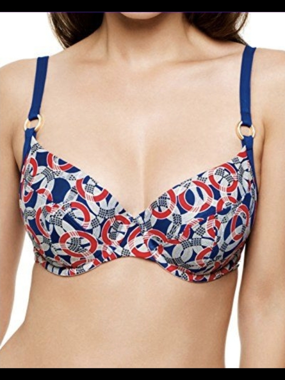 Panache Nautical Print Balconette Bra in Navy, Red, White